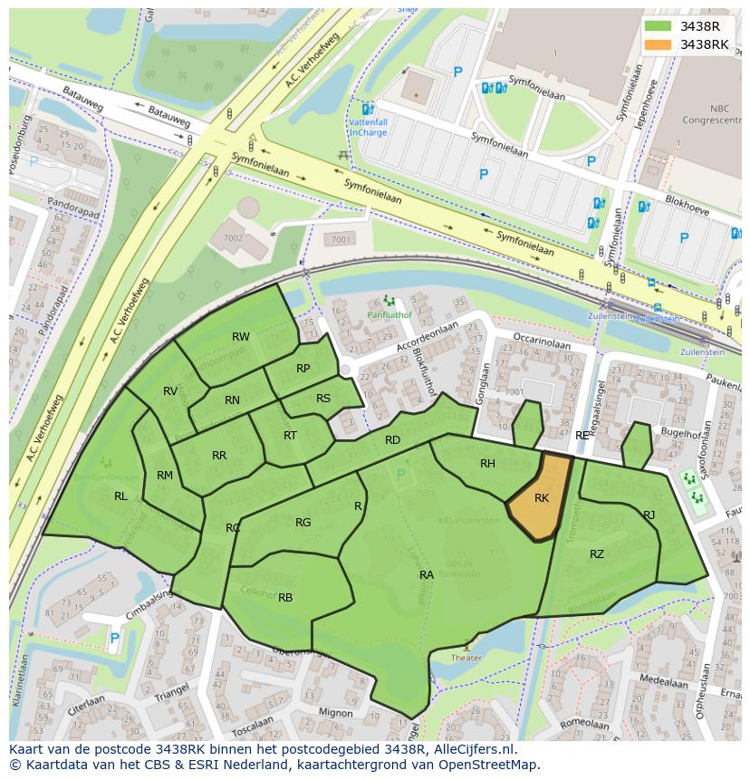 Afbeelding van het postcodegebied 3438 RK op de kaart.