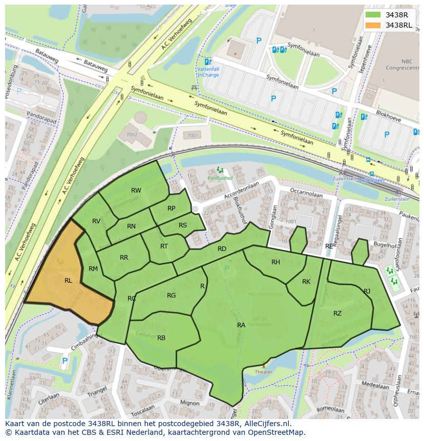 Afbeelding van het postcodegebied 3438 RL op de kaart.