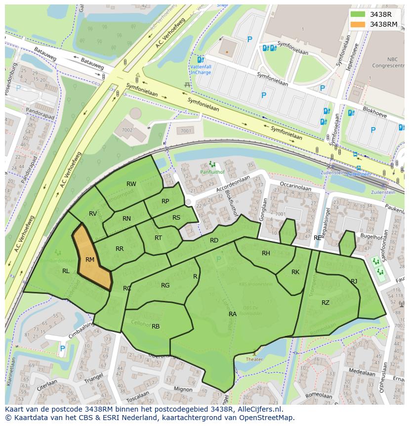 Afbeelding van het postcodegebied 3438 RM op de kaart.