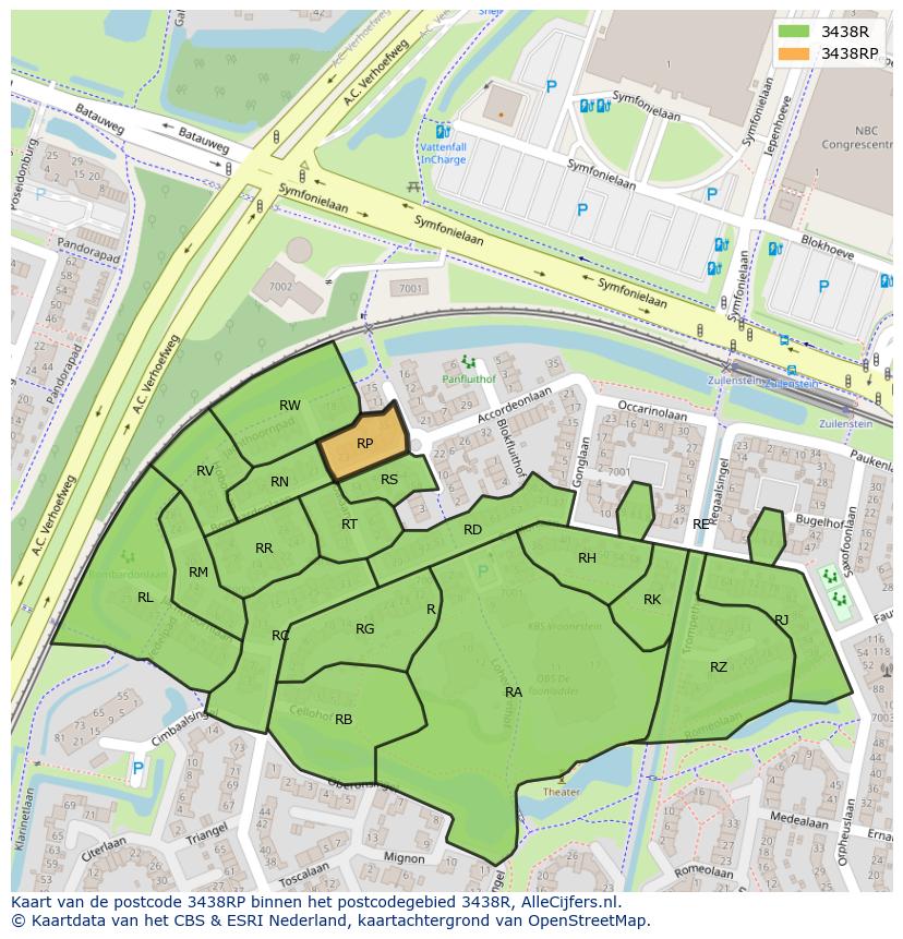 Afbeelding van het postcodegebied 3438 RP op de kaart.