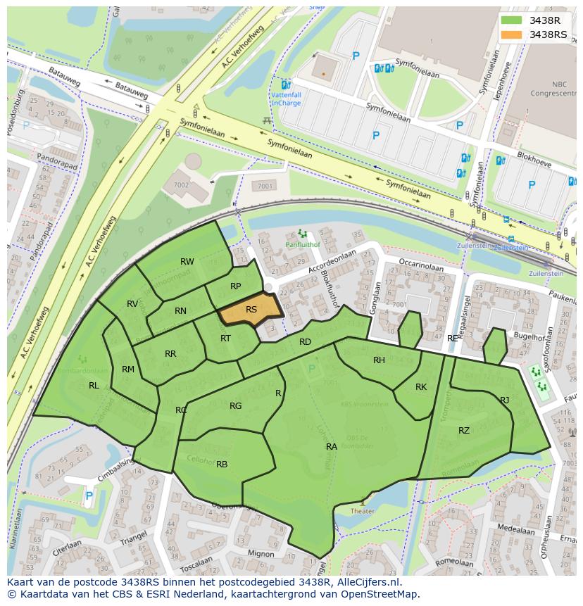 Afbeelding van het postcodegebied 3438 RS op de kaart.