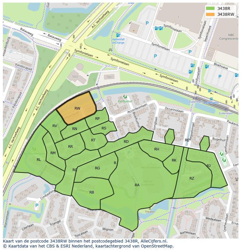 Afbeelding van het postcodegebied 3438 RW op de kaart.