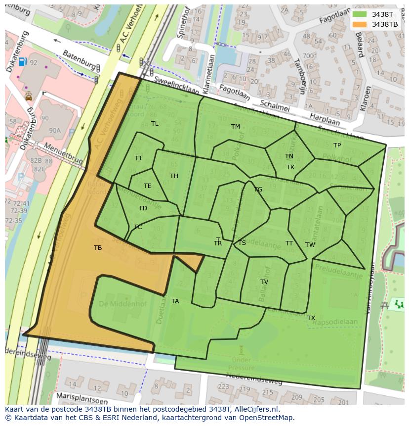 Afbeelding van het postcodegebied 3438 TB op de kaart.