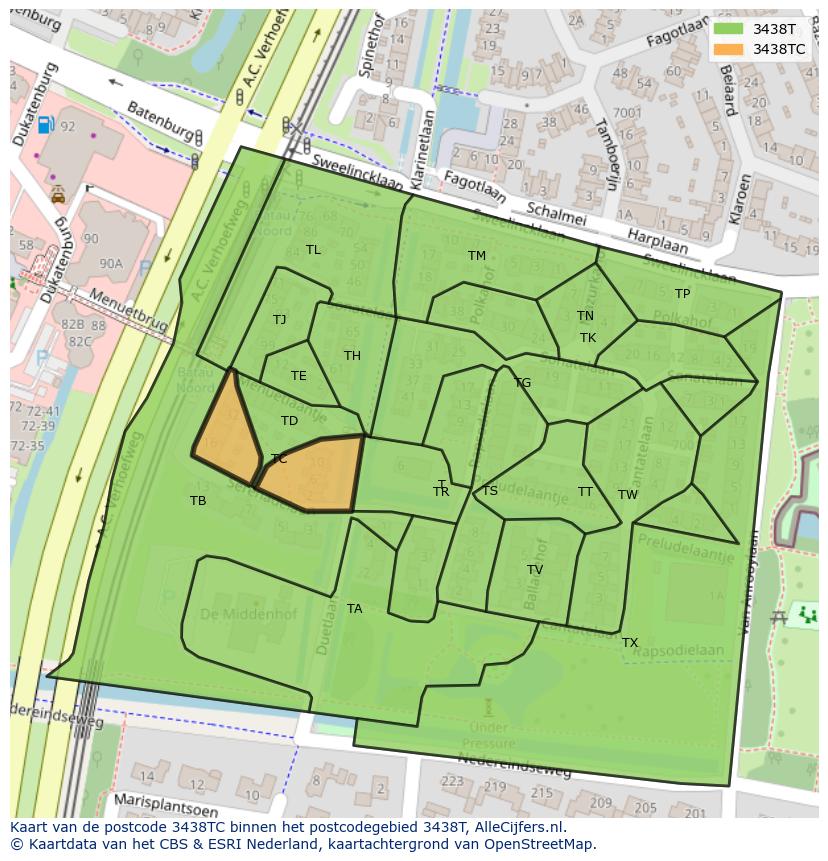 Afbeelding van het postcodegebied 3438 TC op de kaart.