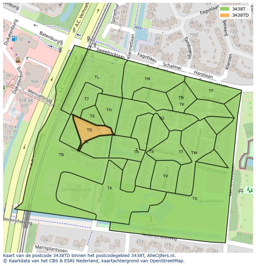 Afbeelding van het postcodegebied 3438 TD op de kaart.