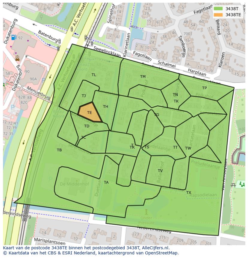 Afbeelding van het postcodegebied 3438 TE op de kaart.