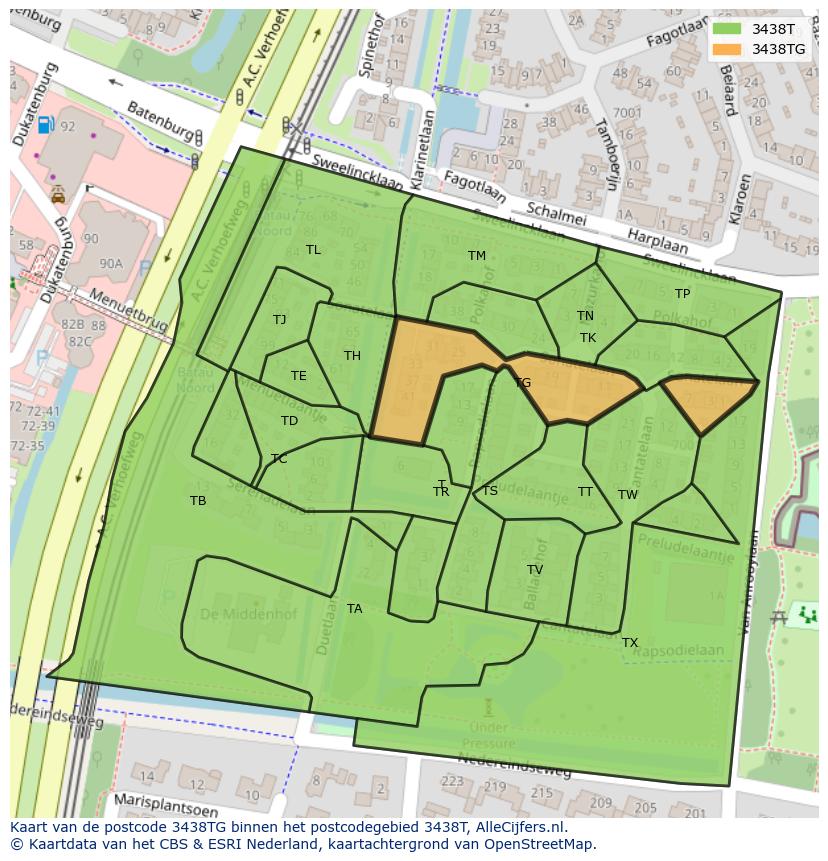 Afbeelding van het postcodegebied 3438 TG op de kaart.