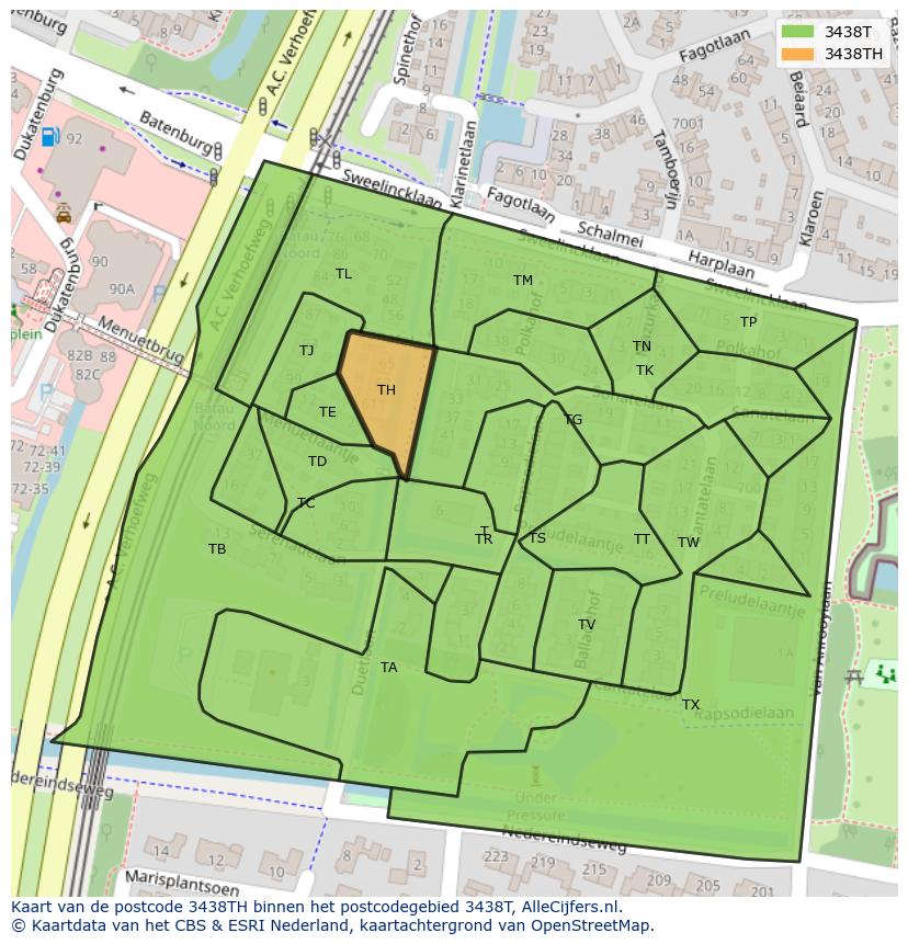 Afbeelding van het postcodegebied 3438 TH op de kaart.