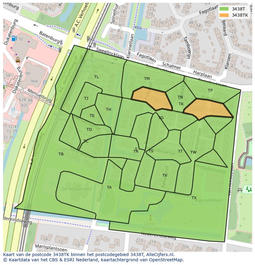 Afbeelding van het postcodegebied 3438 TK op de kaart.