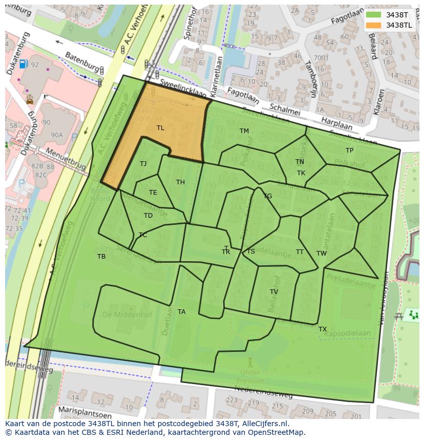 Afbeelding van het postcodegebied 3438 TL op de kaart.
