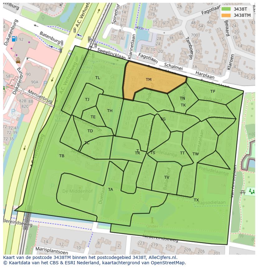 Afbeelding van het postcodegebied 3438 TM op de kaart.
