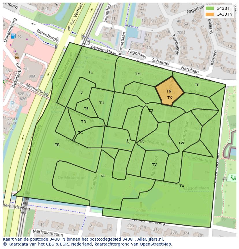 Afbeelding van het postcodegebied 3438 TN op de kaart.