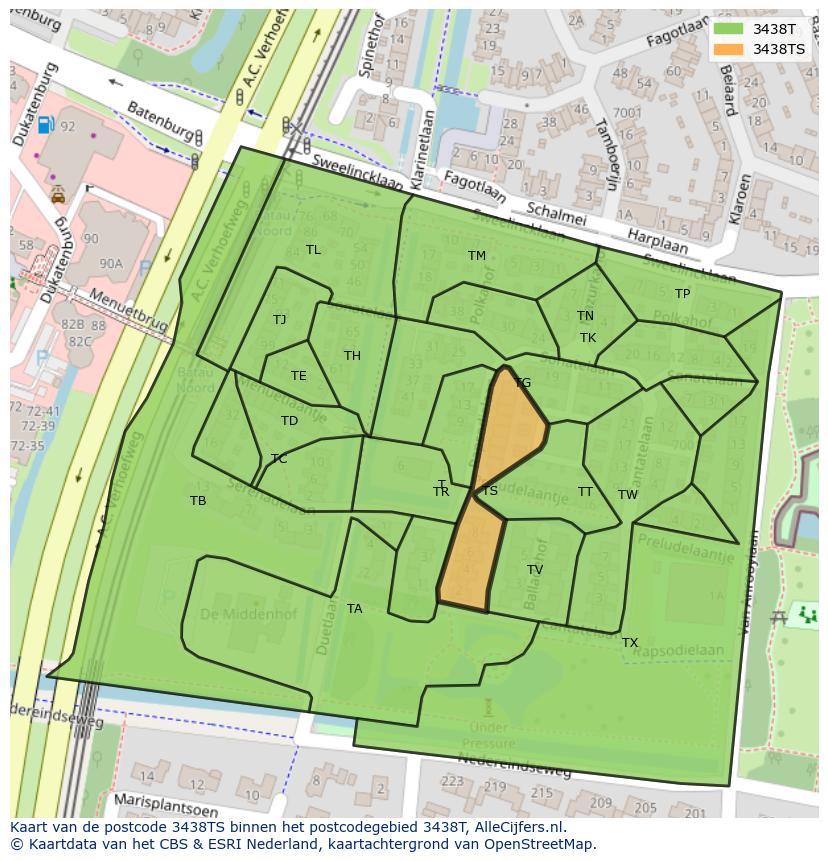 Afbeelding van het postcodegebied 3438 TS op de kaart.