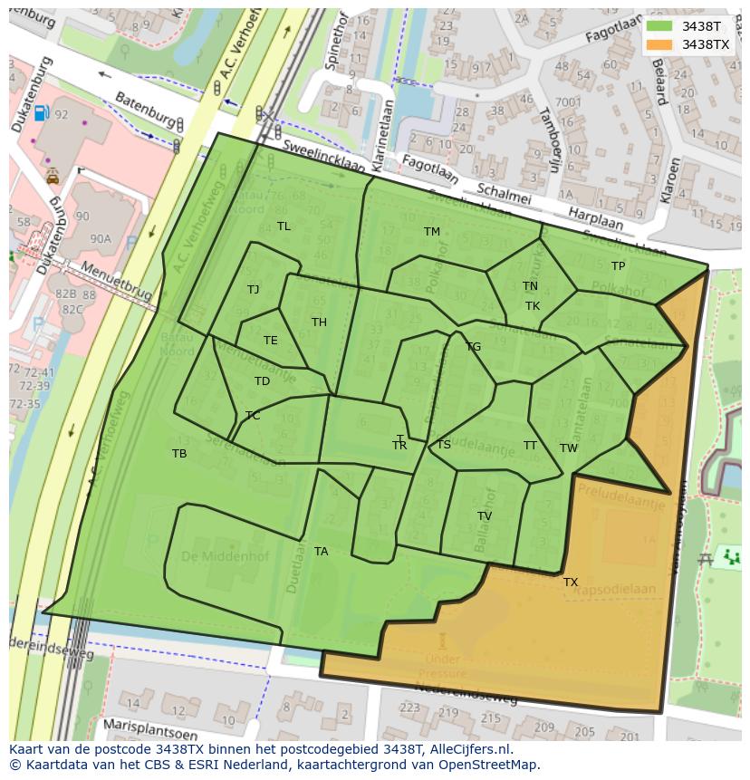 Afbeelding van het postcodegebied 3438 TX op de kaart.