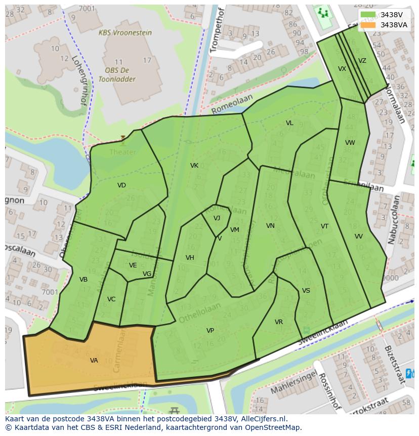 Afbeelding van het postcodegebied 3438 VA op de kaart.