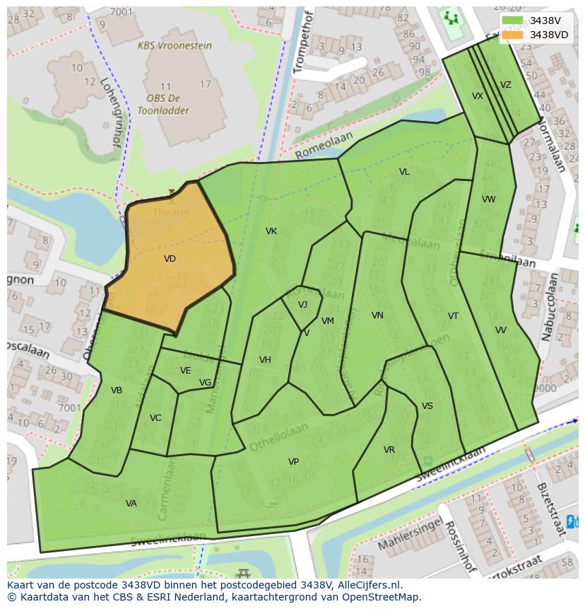 Afbeelding van het postcodegebied 3438 VD op de kaart.