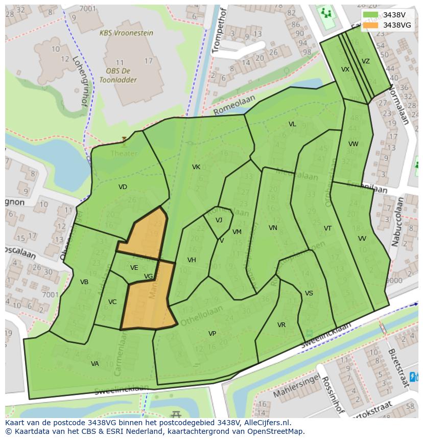 Afbeelding van het postcodegebied 3438 VG op de kaart.
