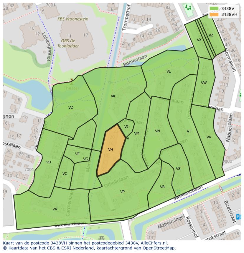 Afbeelding van het postcodegebied 3438 VH op de kaart.