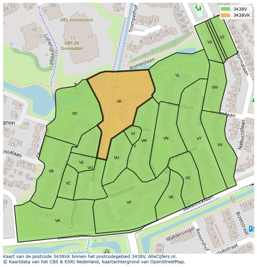 Afbeelding van het postcodegebied 3438 VK op de kaart.