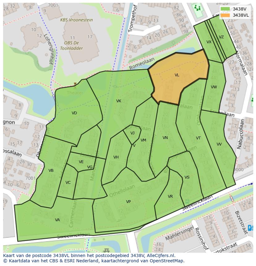 Afbeelding van het postcodegebied 3438 VL op de kaart.