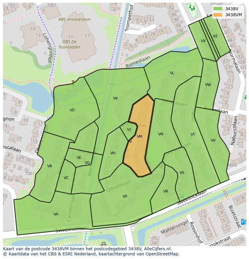 Afbeelding van het postcodegebied 3438 VM op de kaart.