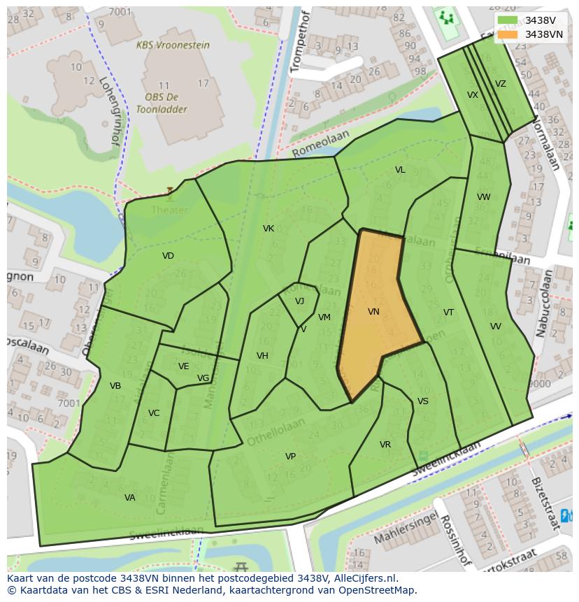Afbeelding van het postcodegebied 3438 VN op de kaart.
