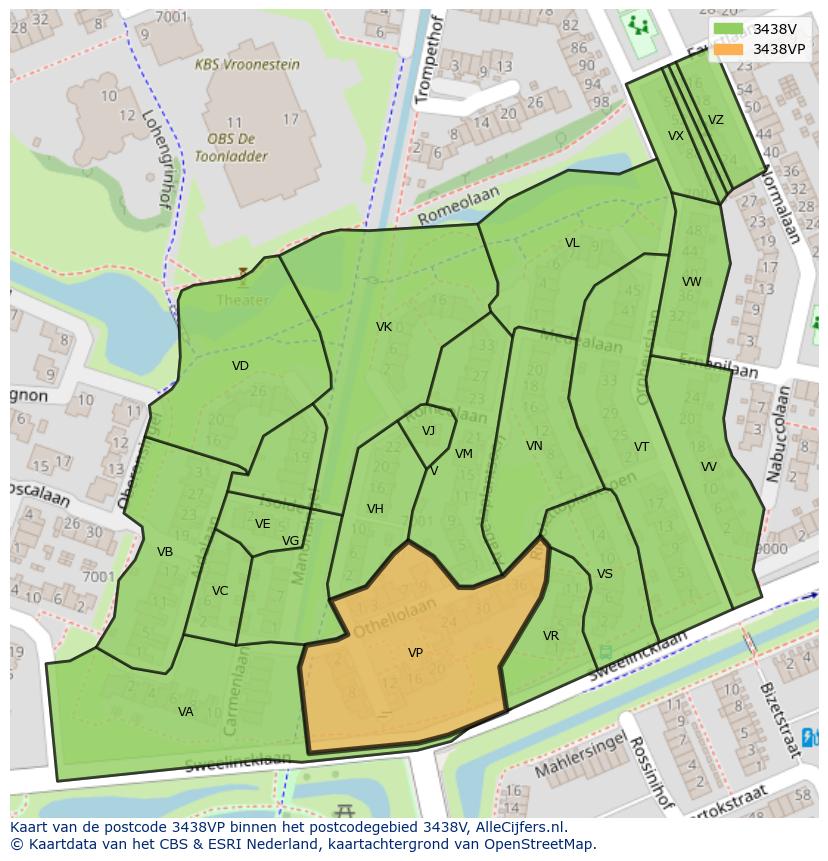 Afbeelding van het postcodegebied 3438 VP op de kaart.
