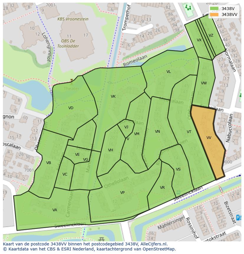 Afbeelding van het postcodegebied 3438 VV op de kaart.