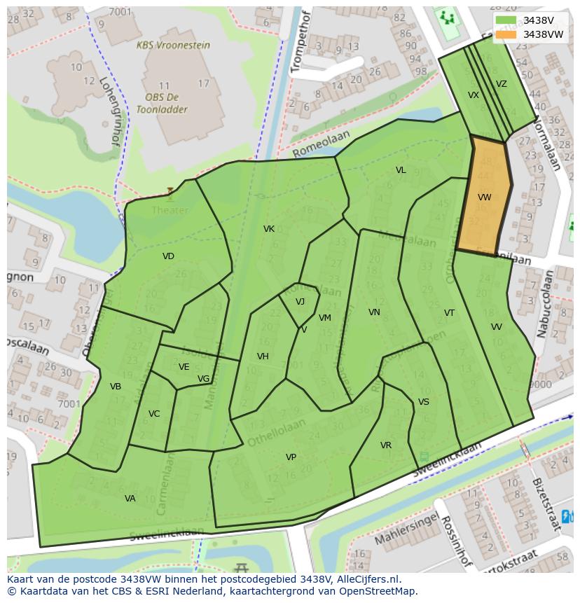 Afbeelding van het postcodegebied 3438 VW op de kaart.