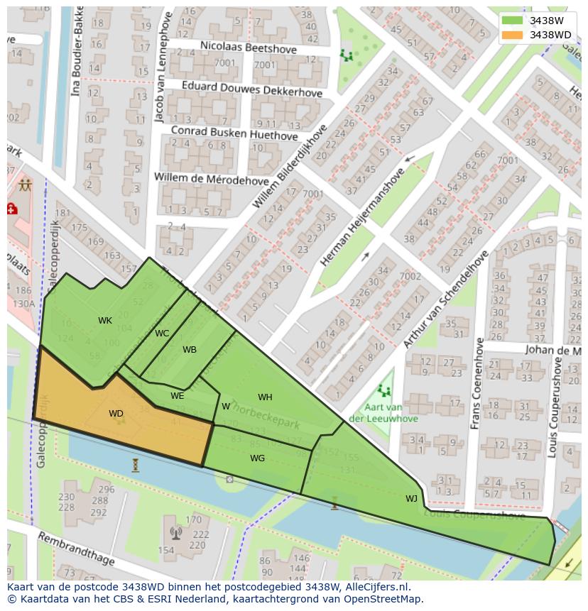Afbeelding van het postcodegebied 3438 WD op de kaart.