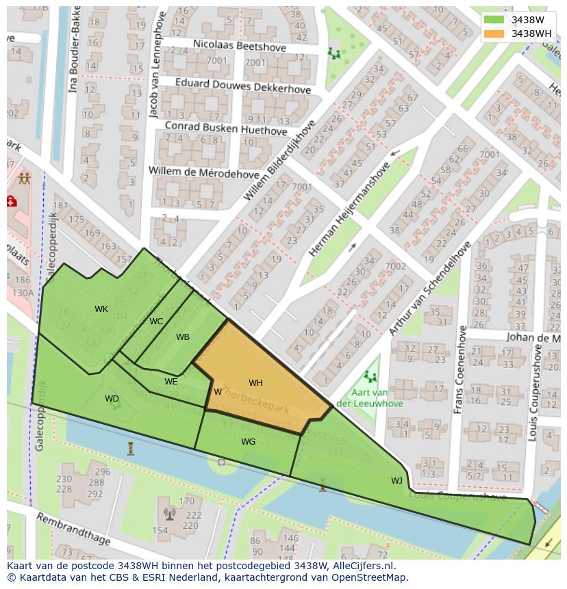 Afbeelding van het postcodegebied 3438 WH op de kaart.