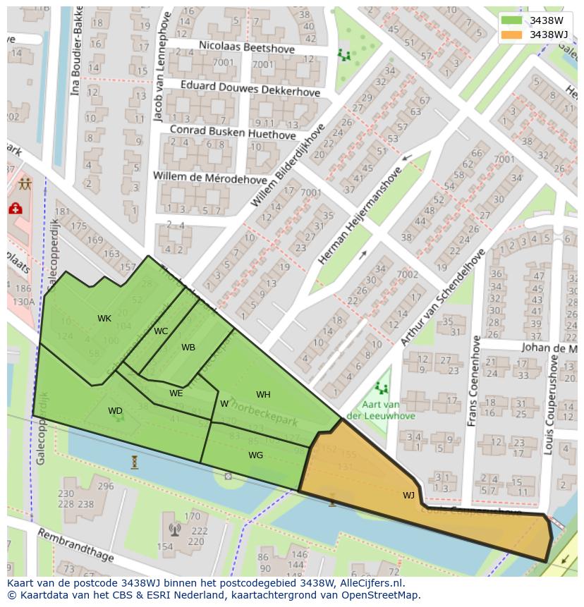Afbeelding van het postcodegebied 3438 WJ op de kaart.