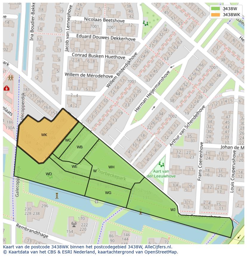 Afbeelding van het postcodegebied 3438 WK op de kaart.