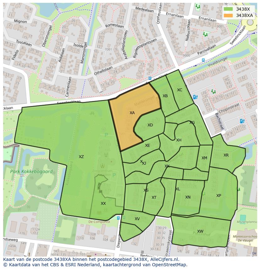 Afbeelding van het postcodegebied 3438 XA op de kaart.