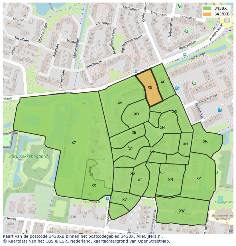 Afbeelding van het postcodegebied 3438 XB op de kaart.