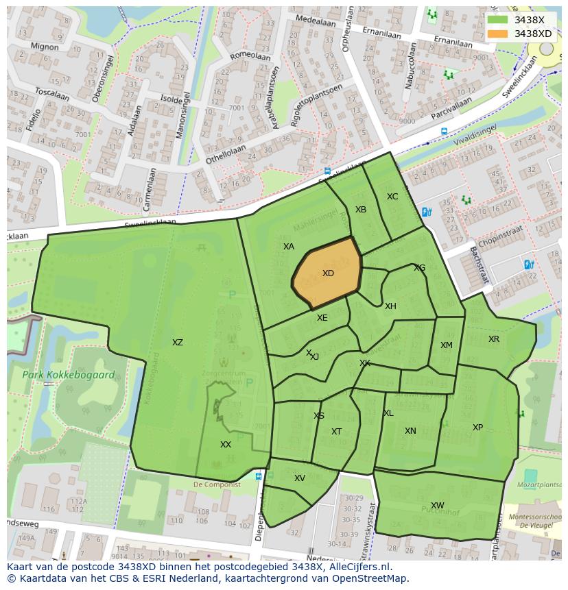 Afbeelding van het postcodegebied 3438 XD op de kaart.