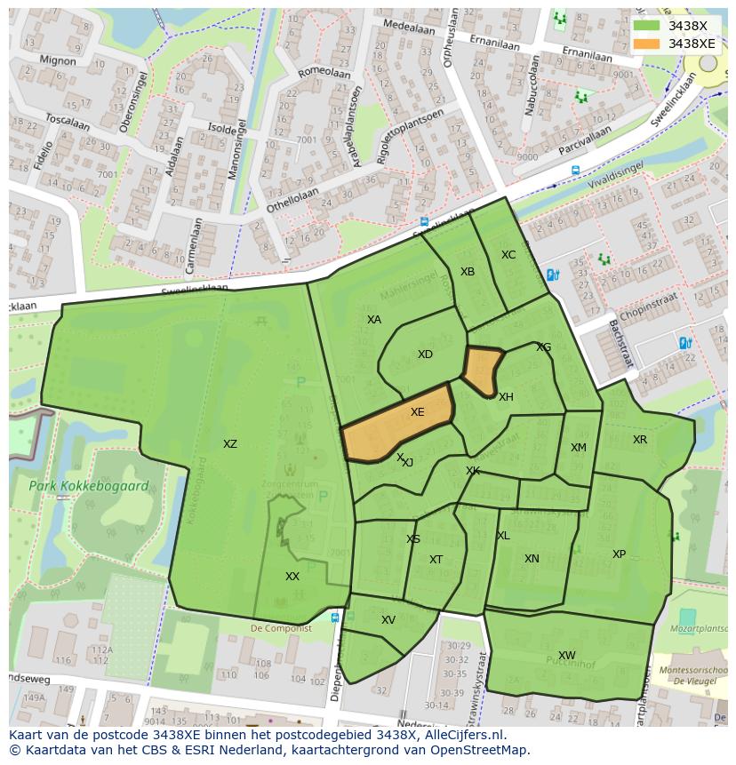 Afbeelding van het postcodegebied 3438 XE op de kaart.