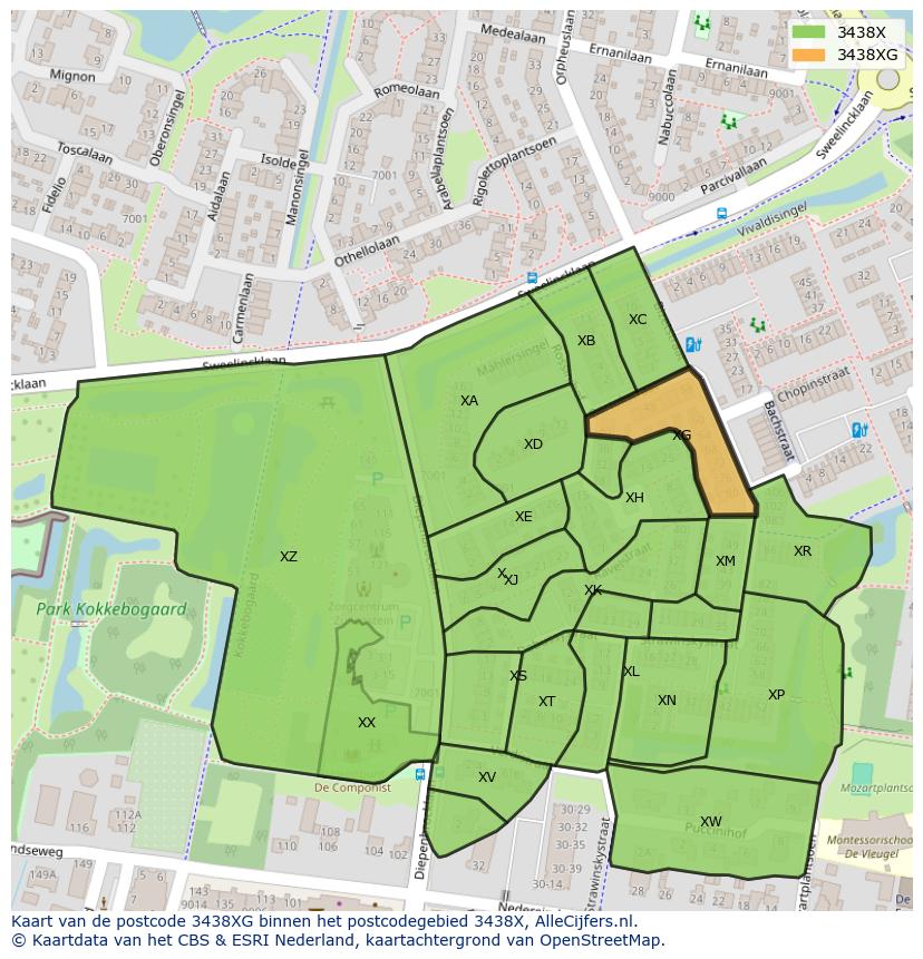 Afbeelding van het postcodegebied 3438 XG op de kaart.