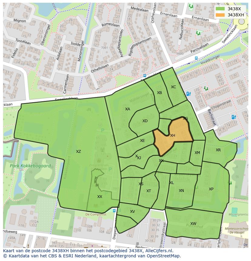 Afbeelding van het postcodegebied 3438 XH op de kaart.