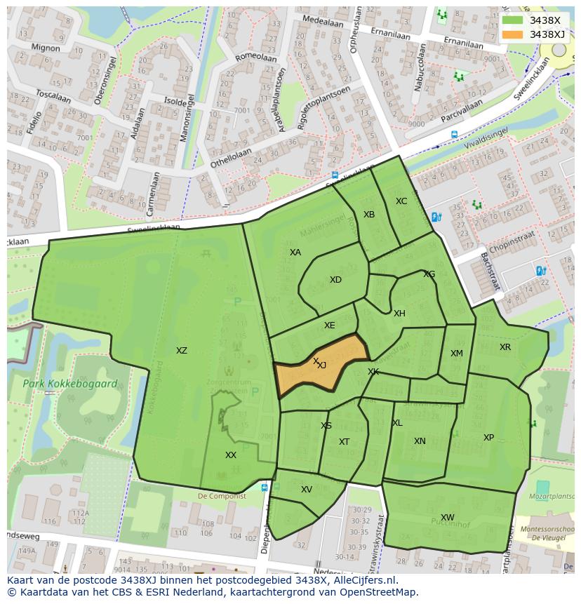 Afbeelding van het postcodegebied 3438 XJ op de kaart.