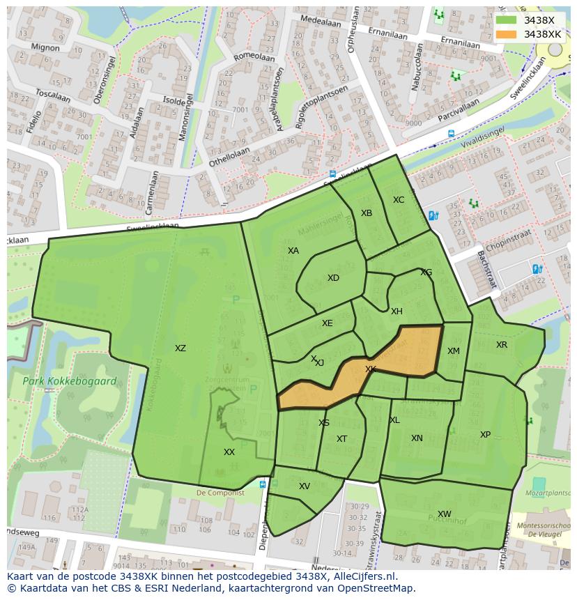 Afbeelding van het postcodegebied 3438 XK op de kaart.