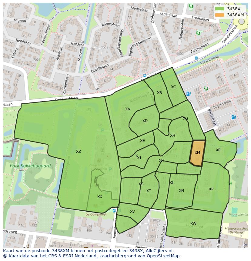 Afbeelding van het postcodegebied 3438 XM op de kaart.