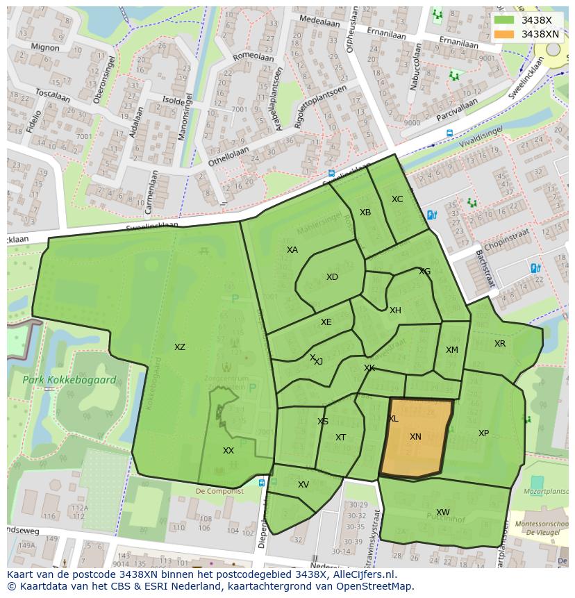 Afbeelding van het postcodegebied 3438 XN op de kaart.