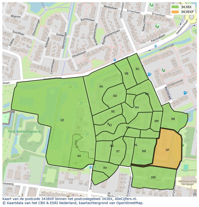 Afbeelding van het postcodegebied 3438 XP op de kaart.