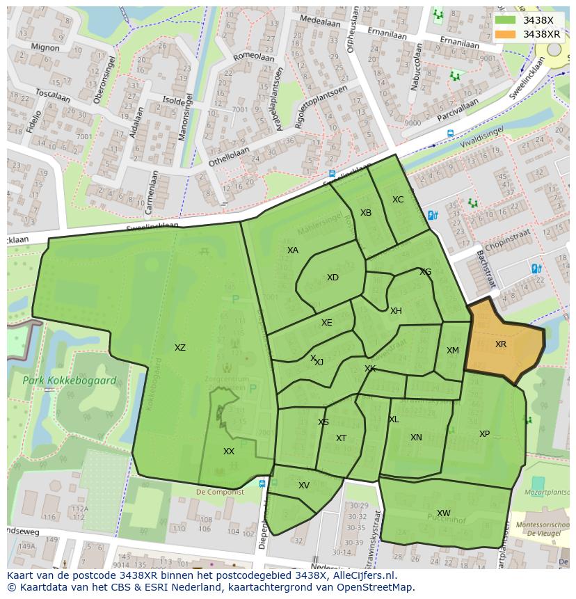 Afbeelding van het postcodegebied 3438 XR op de kaart.
