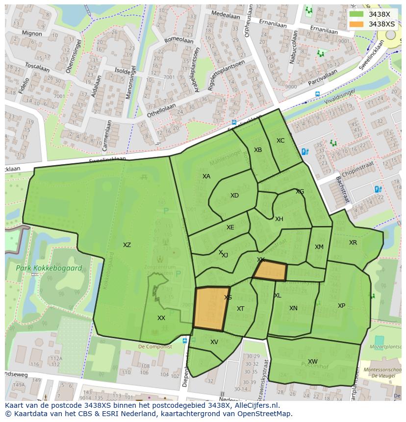 Afbeelding van het postcodegebied 3438 XS op de kaart.
