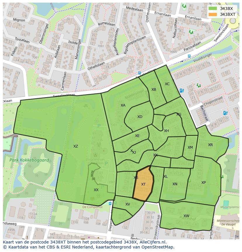 Afbeelding van het postcodegebied 3438 XT op de kaart.