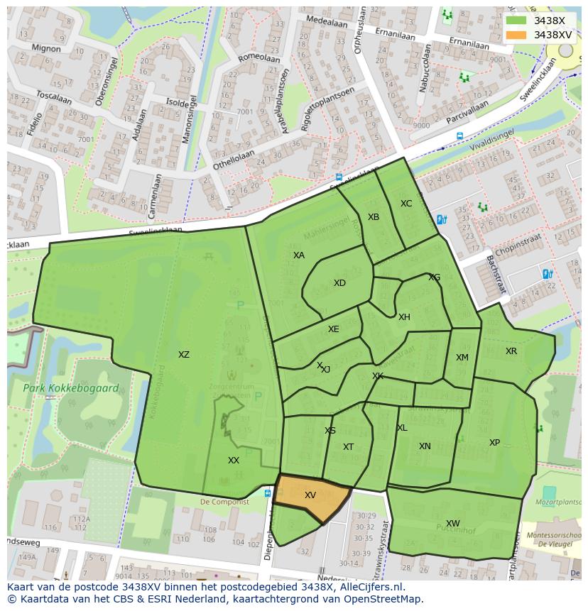 Afbeelding van het postcodegebied 3438 XV op de kaart.