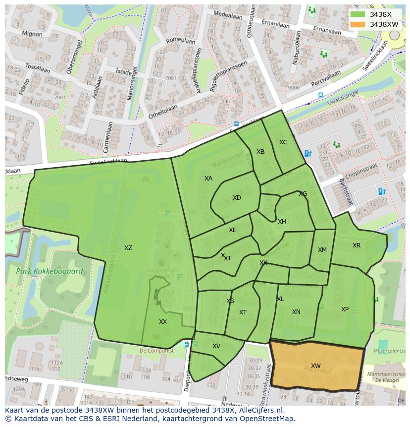 Afbeelding van het postcodegebied 3438 XW op de kaart.
