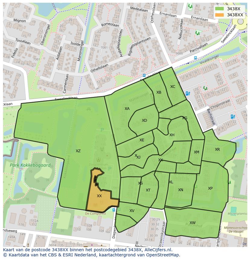 Afbeelding van het postcodegebied 3438 XX op de kaart.